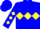 Blue, yellow triple diamond, yellow diamonds on sleeves
