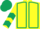 Yellow, dark green seams, chevrons on sleeves, dark green cap