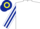 White, Dark Blue striped sleeves, Dark Blue and Yellow hooped cap