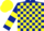 Dark Blue and Yellow check, hooped sleeves, Yellow cap