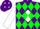 Purple, white diamond, green diamonds on white slvs