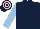 Dark Blue, Light Blue sleeves, Dark Blue cap, Pink hoops