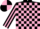 Black and Pink check, striped sleeves, quartered cap