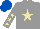 Grey, beige star, grey sleeves, beige stars, royal blue cap