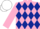 Pink, dark blue diamonds, white cap
