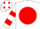 White, Red disc, hooped sleeves and spots on cap
