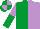 Emerald green & mauve halved, slvs reversed, quartered cap