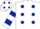 White, Dark Blue spots, hooped sleeves and spots on cap