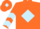 Orange, Light Blue diamond, chevrons on sleeves, Orange cap, Light Blue diamond
