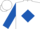 White, royal blue diamond, royal blue sleeves, white cap