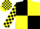 Black and yellow (quartered), checked sleeves and cap