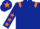 Dark blue, orange epaulets, dark blue sleeves, orange stars, dark blue cap, orange star