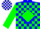 Blue, white 'cf' on green diamond, green blocks on sleeves