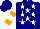 Navy, white stars, white and orange bars on sleeves, navy cap