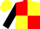 Red & yellow quartered, black sleeves, yellow cap