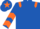 Royal blue, orange epaulets, chevrons on sleeves, royal blue cap, orange star