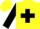 Yellow, black cross, black block on sleeves