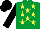 Emerald green, yellow stars, black sleeves and cap