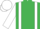 Emerald green, white braces, sleeves and cap