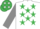 White, emerald green stars, grey sleeves