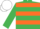 Emerald green & orange hoops, white cap