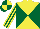 Yellow and dark green diabolo, dark green and yellow striped sleeves, quartered cap