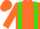 Orange body, green braces, orange arms, orange cap