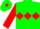 Green body, red triple diamond, red arms, green cap, red diamond
