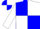 Blue and white quarters, blue and white checkerboard sleeves