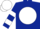 Dark blue, white disc, hooped sleeves, white cap