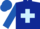 Dark blue, light blue cross belts, royal blue sleeves and cap