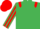 Emerald green, red epaulets, striped sleeves, red cap