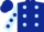 Dark blue, light blue spots, light blue sleeves, dark blue spots