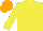 Yellow body, yellow arms, orange cap