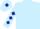 Light blue, dark blue diamonds on sleeves, light blue cap, dark blue diamond