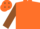 Orange, orange 'btf' on brown circled diamonds,orange diamonds on brown sleeves