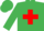 Emerald green, red cross belts