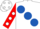 White, royal blue ball sash,  red sleeves, white dots