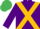 Purple, gold cross sashes, emerald green cap