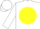 White, yellow ball, black 'jf', white cap