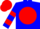 Blue, red ball, blue 'c', red hoops on sleeves, red cap