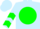 Light blue, white 'uf' on white circled green ball, green chevrons on sleeves, light blue cap