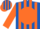 Royal blue, royal blue 'z' on orange ball, orange stripes on sleeves