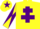 Yellow, purple cross of lorraine, diabolo on sleeves, purple star on cap