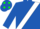 Royal blue, white sash, royal blue cap, green spots