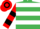 Emerald green & white hoops, red & black hooped sleeves & cap
