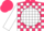 Cerise, cerise 'h' on white ball, white blocks on sleeves, cerise cap