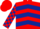 Red, dark blue chevrons, dark blue and red check sleeves, red cap