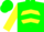 Green, green barn on yellow ball & 'af', green chevrons on yellow slvs