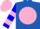 Royal blue, pink ball, blue devil, pink hoops on sleeves, pink cap, blue visor